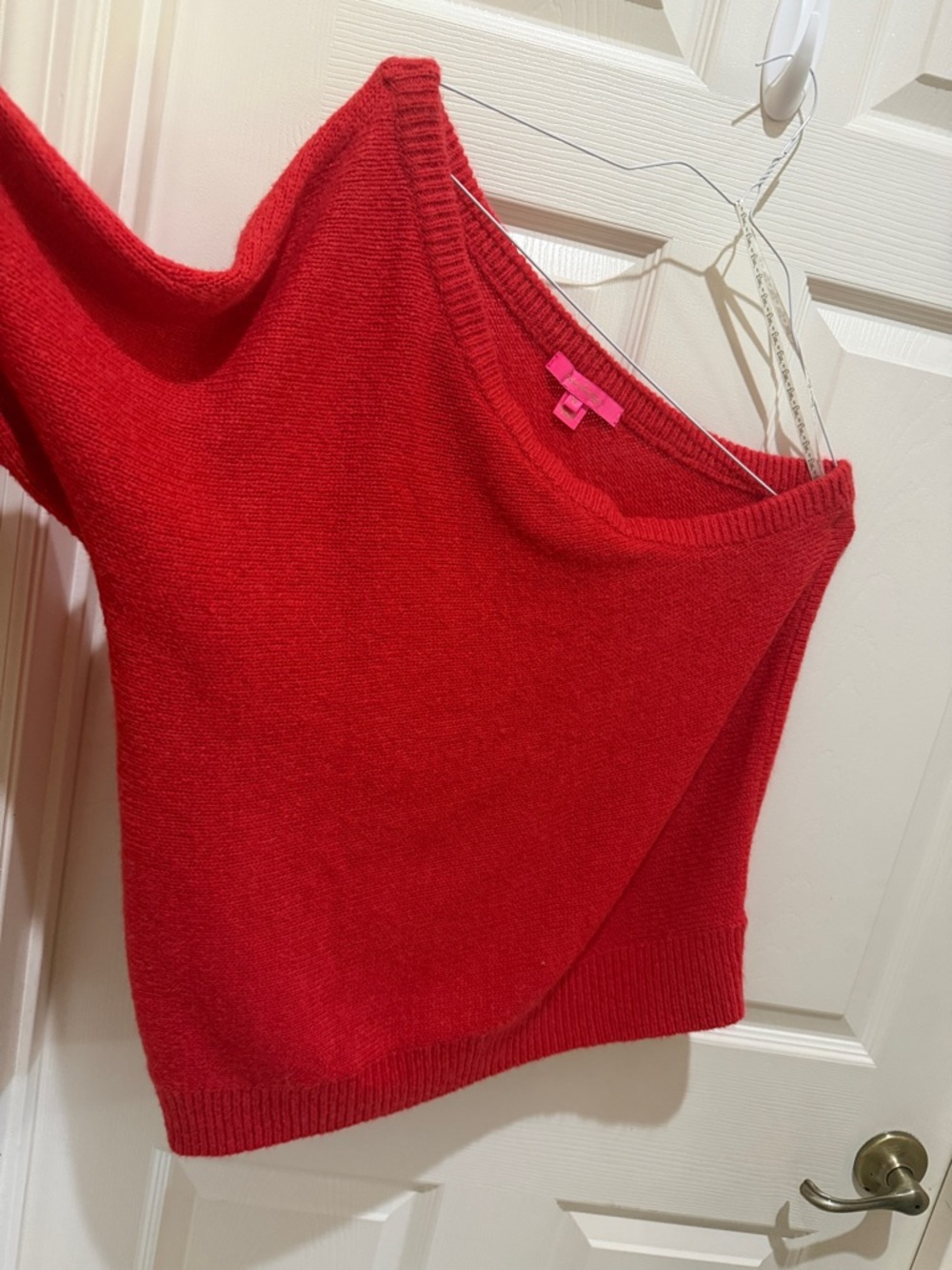 Lilly Pulitzer Red One-Shoulder Puff-Sleeve Sweater